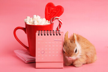 calendar with valentine's day mark on pink background