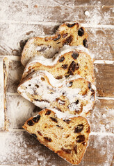 sliced ​​pieces of stollen on the table