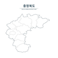Chungcheongbuk-do map. Map of South Korea with Major Cities, Clean Line Design on White Background.
