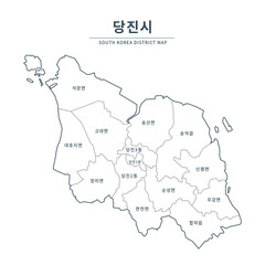 Dangjin map. Map of South Korea with Major Cities, Clean Line Design on White Background.
