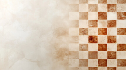 Granite tiles in warm earth tones arranged in a checkerboard style, set against a soft beige backdrop that highlights their natural veining.