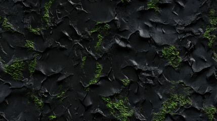 Dark textured surface with green moss highlights