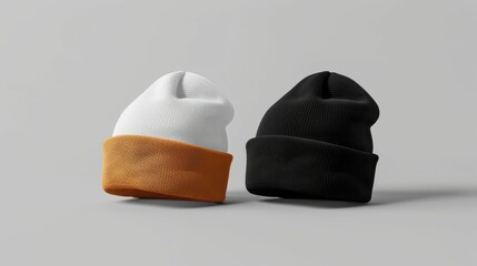 Black and white knitted hats isolated on white background