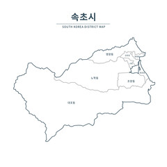 Sokcho map. Map of South Korea with Major Cities, Clean Line Design on White Background.
