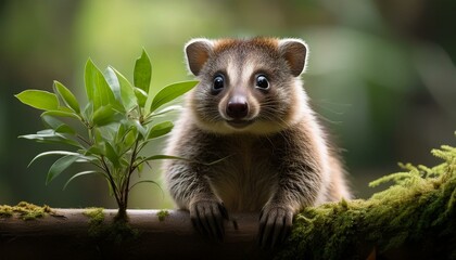 a cute and curious animal holding a plant surrounded by greenery symbolizing nature s beauty and wonder