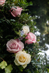 Rose bouquet decoration made for wedding outdoor, floral work
