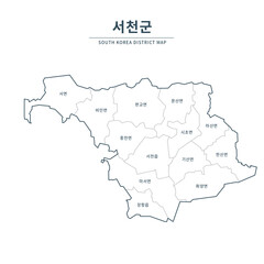 Obraz premium Seocheon map. Map of South Korea with Major Cities, Clean Line Design on White Background. 