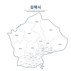 Gimhae map. Map of South Korea with Major Cities, Clean Line Design on White Background.
