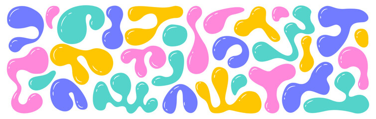 Liquid abstract organic blob shapes in trendy y2k style. Wavy elements bubbles and drops. Vector illustrations isolated on transparent background