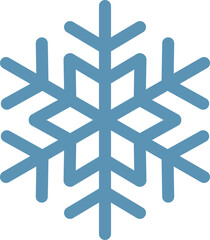 Minimalist vector illustration of a stylized light blue snowflake on white background, representing winter, christmas, cold temperatures, ice and snow