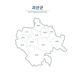 Goesan map. Map of South Korea with Major Cities, Clean Line Design on White Background.
