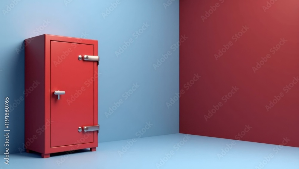 Poster ruby red safe on left. soft pink background. copy space for text, 3d render ai generated designer el
