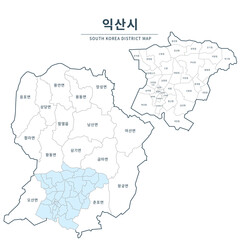 Iksan map. Map of South Korea with Major Cities, Clean Line Design on White Background.
