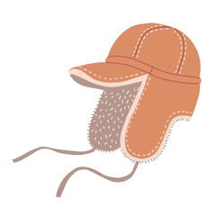 Ushanka hat. Fashion fur winter hat. Hand drawn illustration