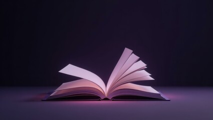 Creative Reading. Open book with flipping pages on dark background, ed