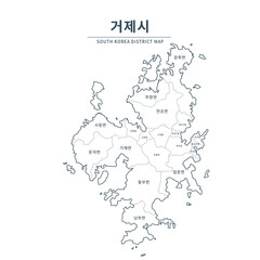 Geoje map. Map of South Korea with Major Cities, Clean Line Design on White Background.
