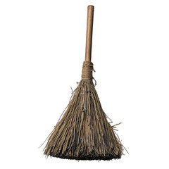 a traditional broom made from natural fibers. featuring a wooden handle and a wide brush head. designed for sweeping and cleaning surfaces its rustic appearance suggests it may be used in household or