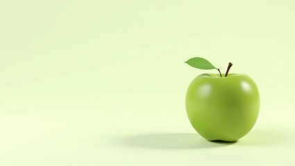 Rich avocado green apple on left. Green apple with leaf on light backg