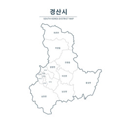 Gyeongsan map. Map of South Korea with Major Cities, Clean Line Design on White Background.
