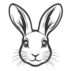 Fototapeta premium Rabbit face illustration, simple line art, white background, design element