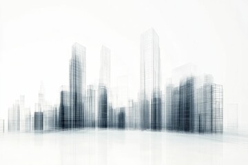 Wireframe cityscape, abstract architectural sketch.