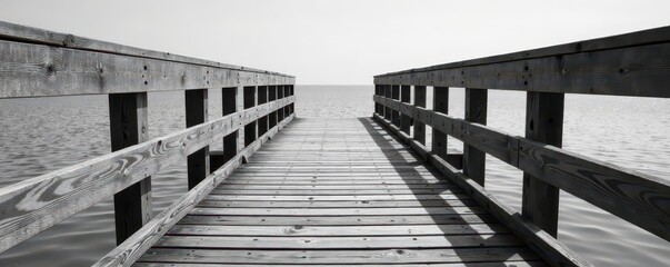 Fototapeta premium Striped monochrome wooden footbridge spanning water, bridge, stream