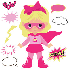 Cute  super hero girl vector cartoon illustration