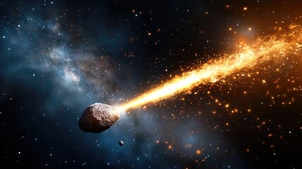 Bright, fiery comet streaking through starry night sky