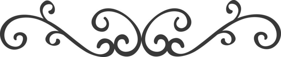 Elegant swirl forming a decorative vintage ornament with curls and flourishes, ideal for borders, frames, and dividers, adding a touch of classic style to designs