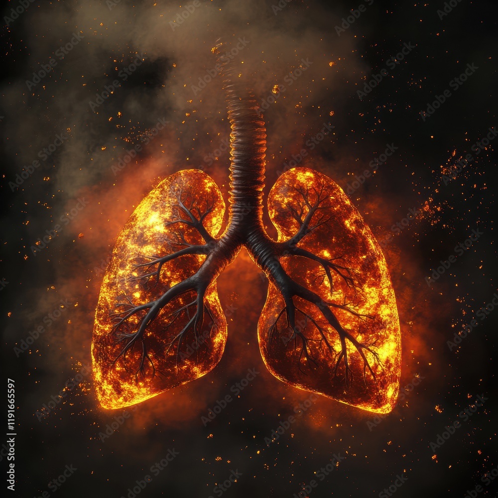 Poster realistic depiction of lungs engulfed in smog and dust particles highlighting pollutions impact on h