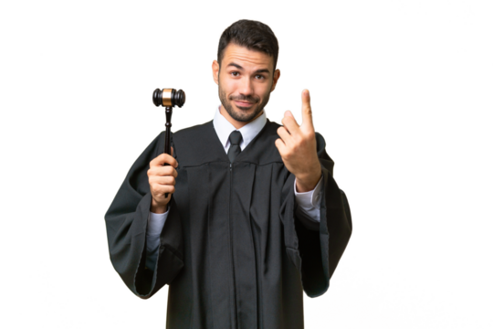 Judge caucasian man over isolated background doing coming gesture