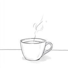 Steaming coffee cup on table, minimalist sketch, morning drink