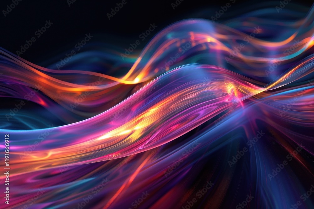 Leinwandbilder Vibrant flowing colors create mesmerizing waves of light in a dark background, showcasing a dynamic blend of hues and textures
