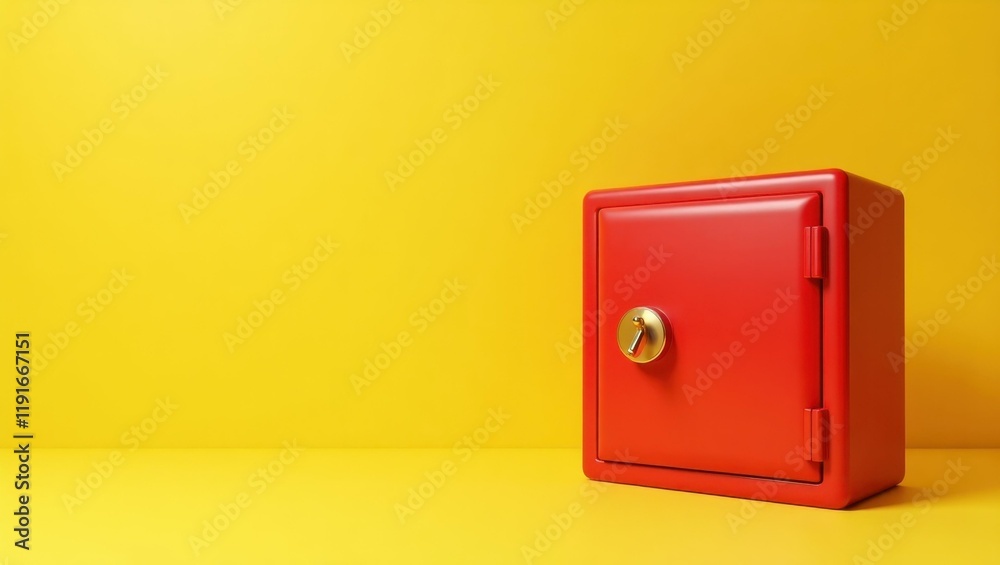 Poster ruby red safe on left. soft pink background. copy space for text, 3d render ai generated designer el
