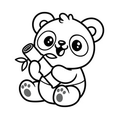 fun cute baby panda hold a bamboo cartoon character isolated drawing line style sketch classic vintage design illustration