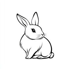 Obraz premium Cute bunny rabbit sitting, line art, white background, children's book illustration