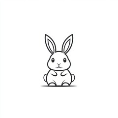 Obraz premium Cute cartoon bunny, sitting, white background, children's book illustration