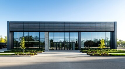Obraz premium Modern Commercial Building With Large Glass Facade