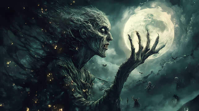 Elder witch conjuring halloween horrors. eldritch. illustration. Moonspire. Illustration