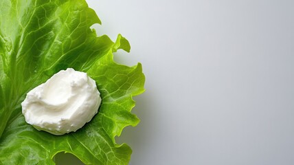 Creamy white substance on green leaf, isolated background