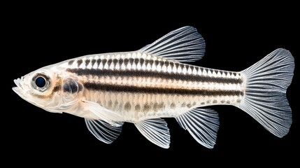 Translucent fish with black stripes isolated on black background.