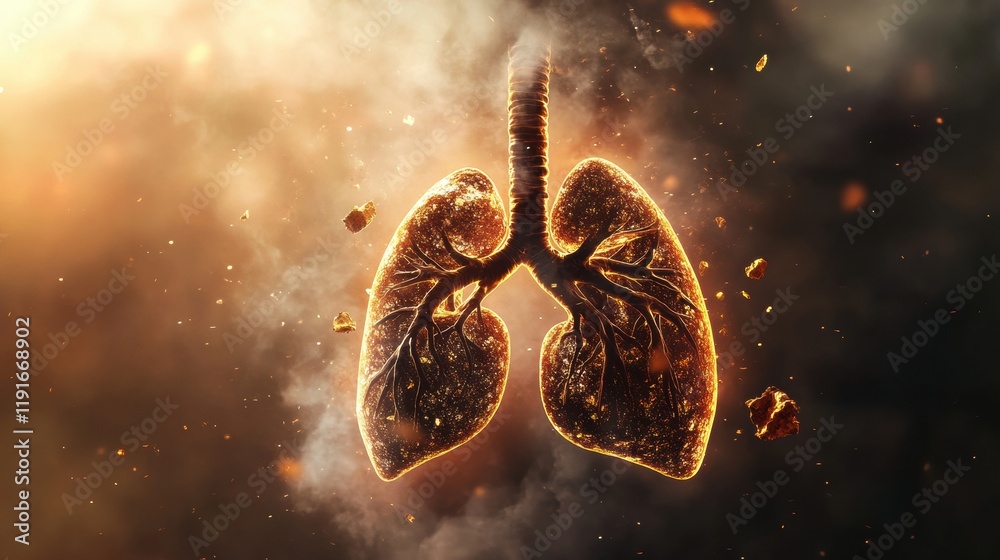 Poster realistic lungs depicted in a haze of smog and dust particles highlighting air pollution effects on 