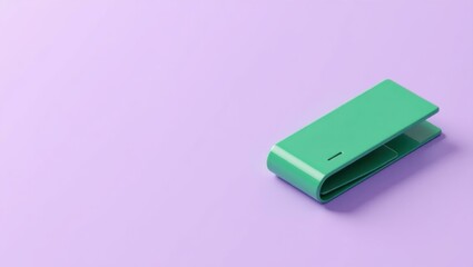 Fototapeta premium Defi wallet Zyn nicotine pouches Wireless power bank Hot Non-custodial Ev portable charger Typecase Luko Arculus willful Emerald green palm tree on right. stapler isolated purple bac