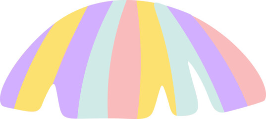 Colorful pastel rainbow stripes forming a whimsical and abstract scallop shell shape, infusing playful charm into designs and backgrounds with a delightful touch of creativity
