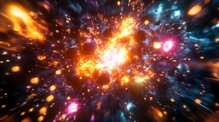 Fototapeta premium Cosmic explosion, energy burst, nebula, space travel, abstract background, science fiction