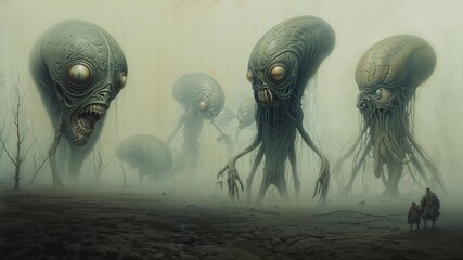 Alien Encounter in a Misty Wasteland