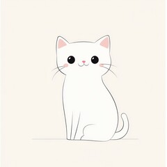 Obraz premium Adorable white kitten sitting, simple background, pet illustration, greeting card design