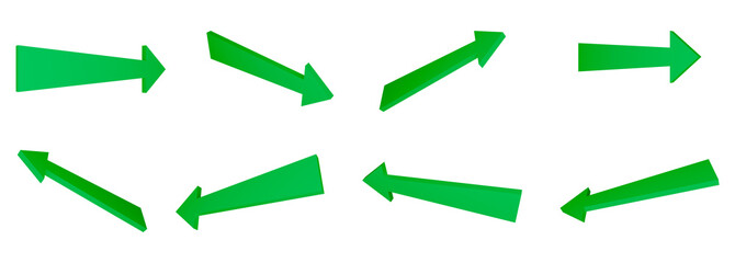 Pack illustration 3D green arrows indicating right and left. Concept: Illustration, arrow, signs, symbols.