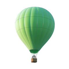 Obraz premium a vibrant green hot air balloon with a wicker basket. floating against a white background the balloon's smooth surface and rounded shape suggest a leisurely adventure. evoking feelings of freedom and