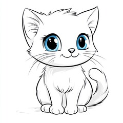 Adorable white kitten, sitting, isolated, cute, pet, children's book illustration